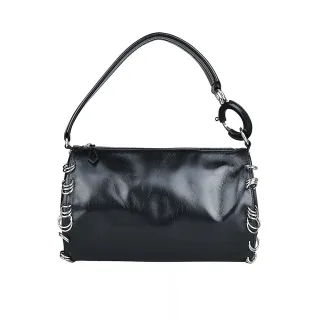 【BURBERRY 巴寶莉】RHOMBI孔眼小牛皮菱形肩背包(黑)