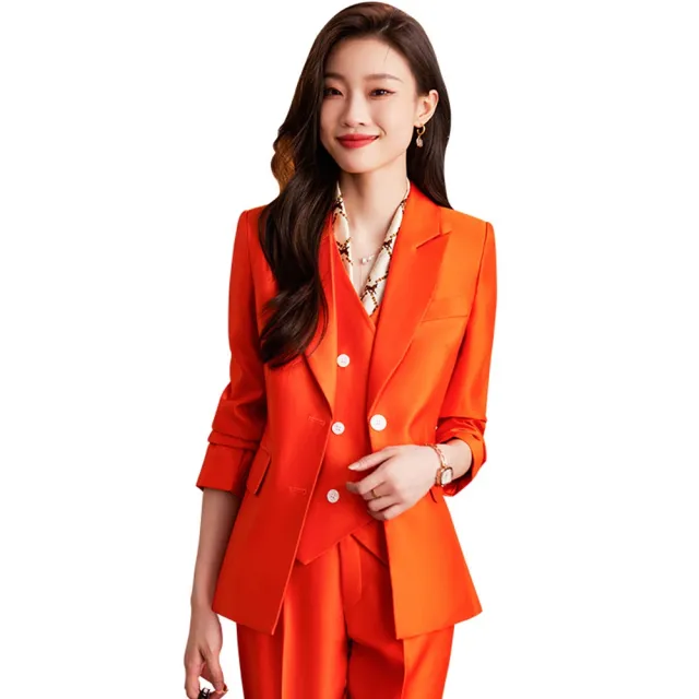 【米蘭精品】現貨+預購 西裝套裝三件套(秋冬外套馬甲長褲女職業西裝3色74ct5)