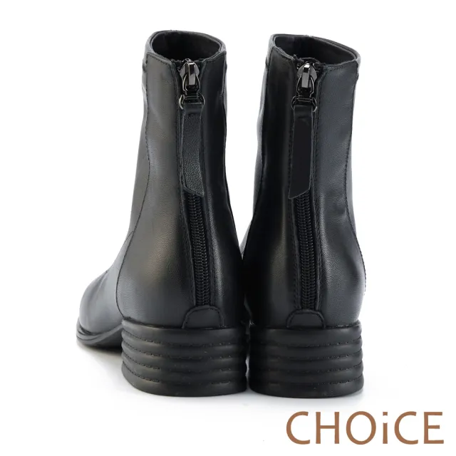【CHOiCE】柔軟皮質百搭方頭低跟短靴(黑色)