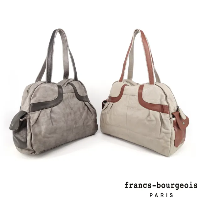 【LouiseC.】雙11 Tree House 法國francs-bourgeois 水洗牛皮 雙插袋肩背真皮保齡球包 2色 配色設計 L-1659