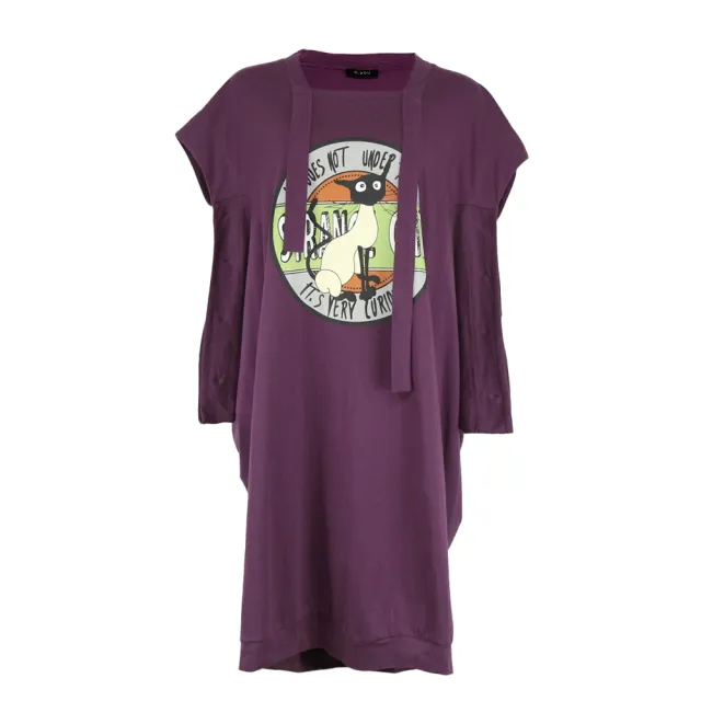 【ICHE 衣哲】Cop.Copine 法國原裝進口純棉卡通貓咪印花洋裝共2色