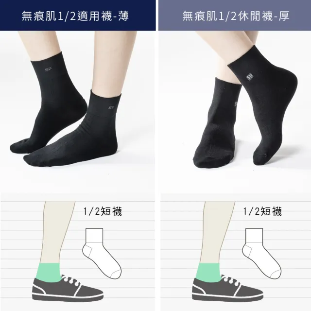 【SunFlower 三花】6雙組大尺寸無痕肌1/2休閒襪(適用襪.襪子)
