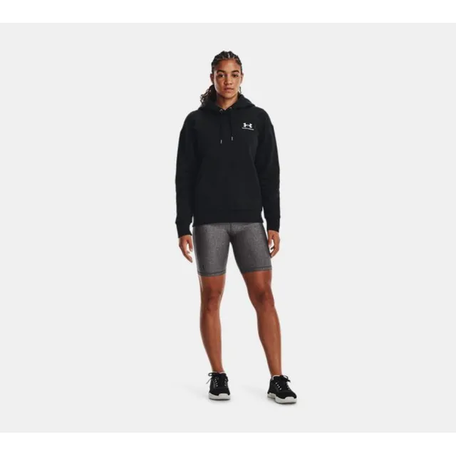 【UNDER ARMOUR】Essential Fleece 連帽長袖套頭衫 女 連帽上衣 黑(1373033-001)