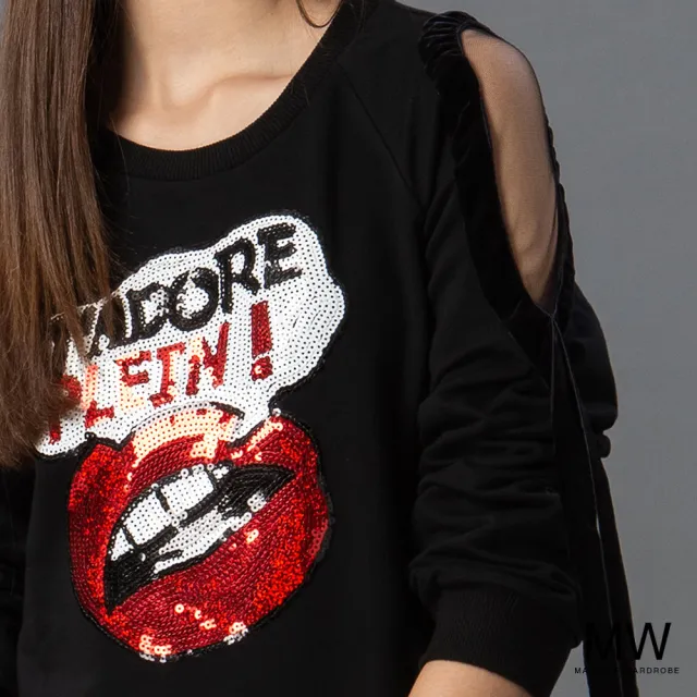 【MAGIQUE WARDROBE】絨布緞帶亮片挖肩洋裝(2色)