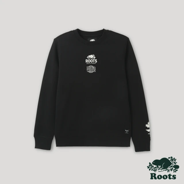 【Roots】Roots 男裝- 榮耀光輝系列 經典LOGO雙面布圓領上衣(黑色)