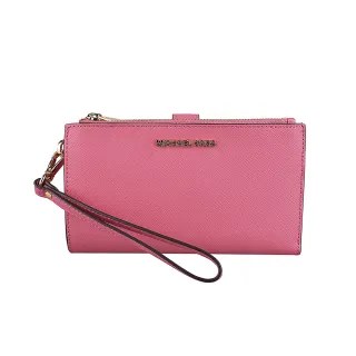 【Michael Kors】WRISTLET經典金字LOGO雙拉鍊多功能中夾(桃粉紅)