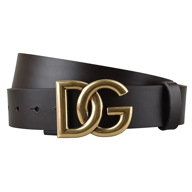 【DOLCE&GABBANA 杜嘉班納】D&G Dolce Gabbana金字LOGO小牛皮釦式皮帶(褐x金)
