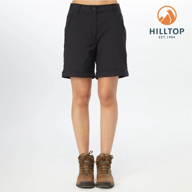 【Hilltop 山頂鳥】Advanture Outdoor Shorts 女款戶外休閒吸濕快乾彈性短褲 PS09XF72 黑