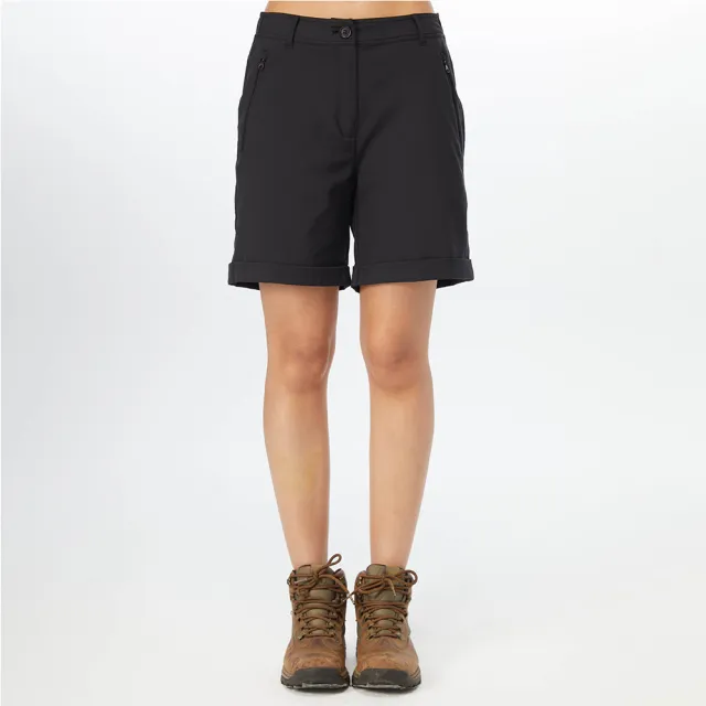 【Hilltop 山頂鳥】Advanture Outdoor Shorts 女款戶外休閒吸濕快乾彈性短褲 PS09XF72 黑