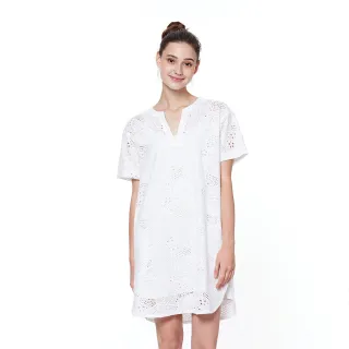 【NAUTICA】女裝鏤空刺繡純棉兩件式短袖洋裝(白)