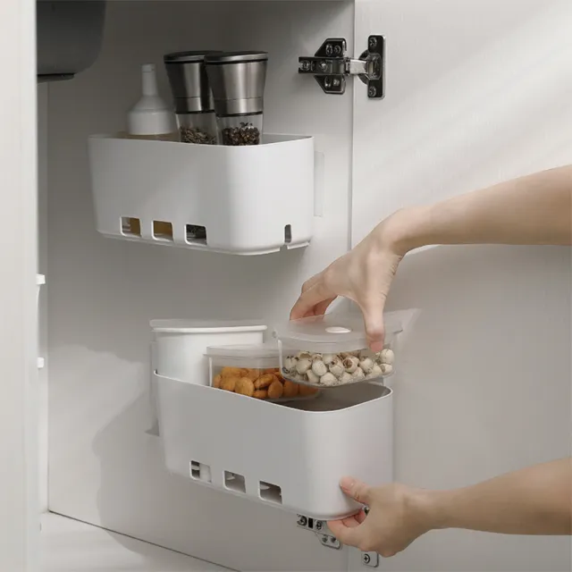 廚房側邊式滑軌收納盒 多功能伸縮調味料架(2入)