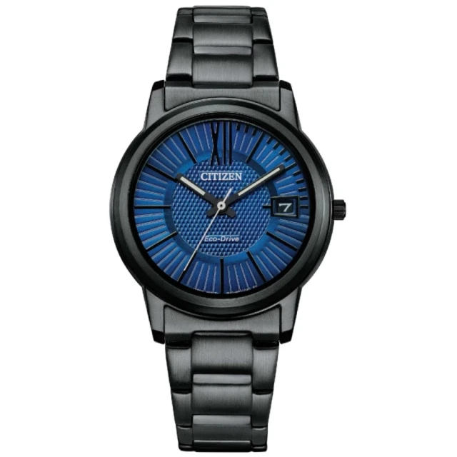 【CITIZEN 星辰】時尚造型格紋光動能腕錶/藍面/33.3mm情人對錶(FE6017-85L)