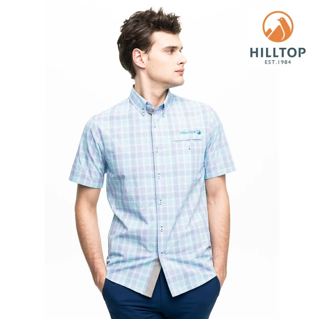 【Hilltop 山頂鳥】男款吸濕快乾抗UV短袖襯衫S06M66淺藍紫格