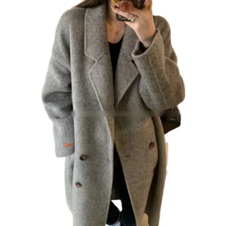 【巴黎精品】毛呢大衣羊毛外套(長款休閒寬鬆純色女外套2色p1aq9)
