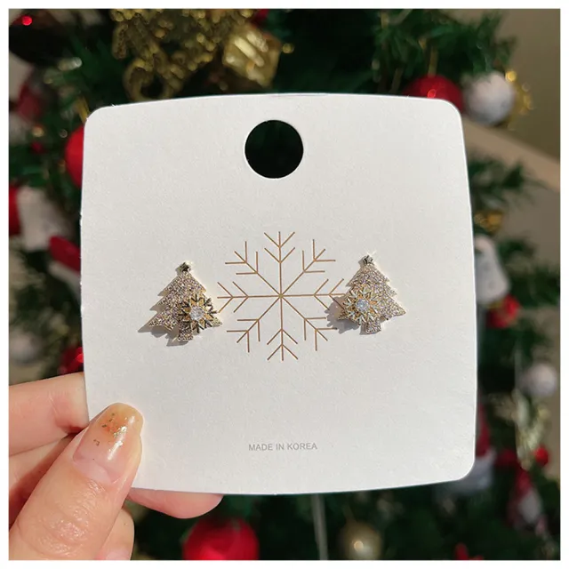 【HaNA 梨花】韓國旋轉的雪花．北極星耶誕節聖誕樹鋯石耳環