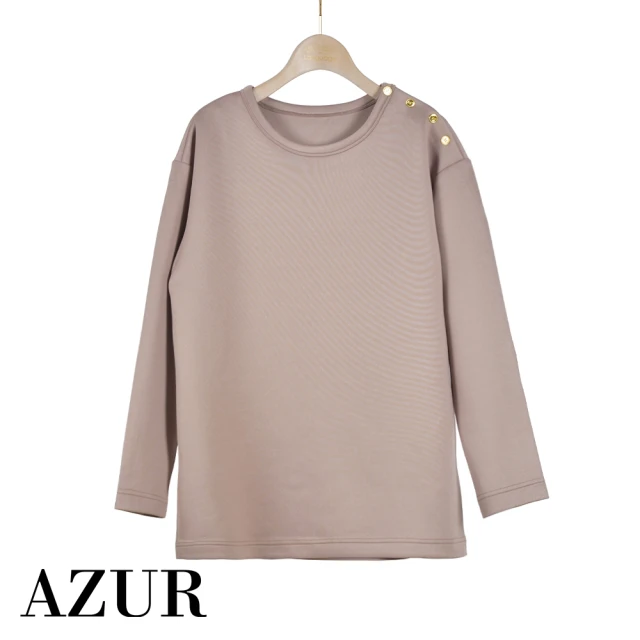 【AZUR】奶茶色系太空棉單肩釦造型上衣-2色