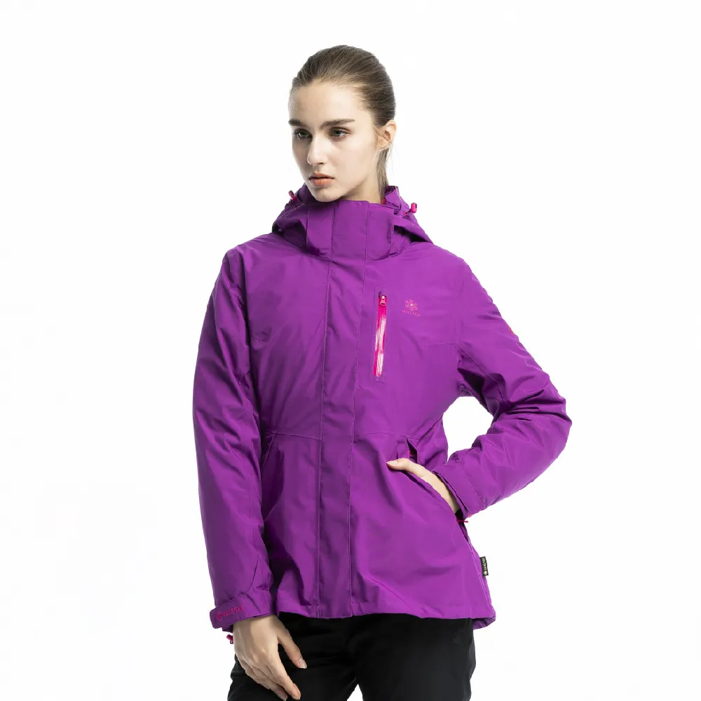 【Hilltop 山頂鳥】女款GORE-TEX三合一防水羽絨拆袖短大衣F22FZ4紫