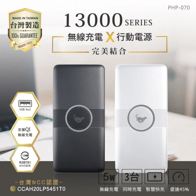【HPower】13000 Qi無線充電行動電源 台灣製造(三輸出 二輸入)