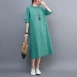 【米蘭精品】連身裙棉麻洋裝(寬鬆木耳領純色顯瘦女裙子3色74cs33)