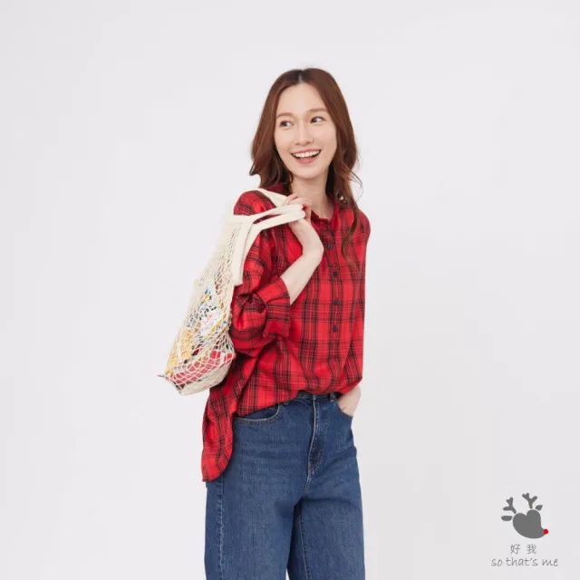 【so that’s me 好我】Tracy半開襟寬版八分袖襯衫(紅格紋)