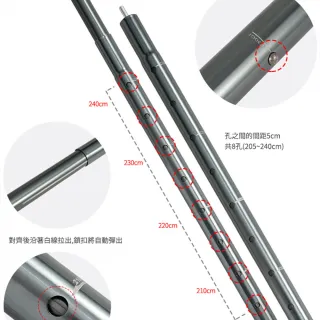 【CLS 韓國】鋁合金伸縮營柱(32mm 240cm 天幕營柱 彈扣式伸縮營柱)