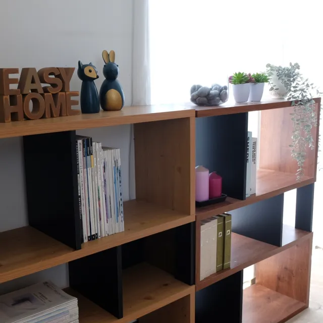 【EASY HOME】台灣製 -厚板三層收納展示書櫃-工業胡桃色+黑色(書櫃 收納櫃 置物櫃 書本收納 展示櫃)