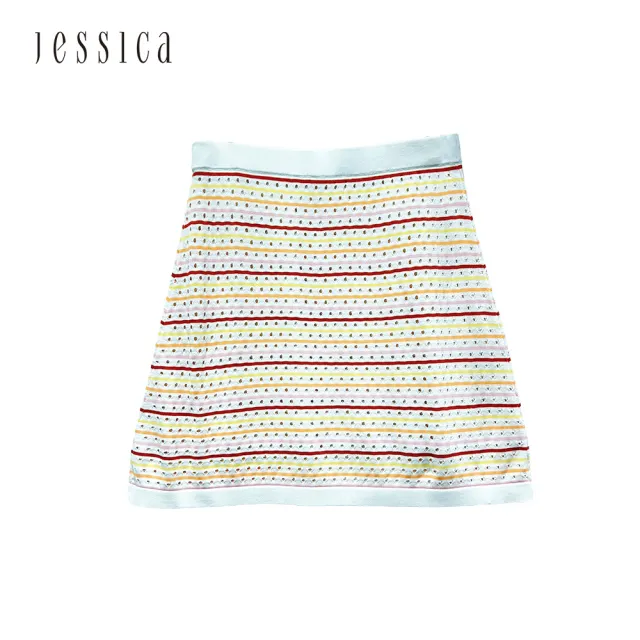 【JESSICA】時尚百搭彩條修身針織短裙2234D2