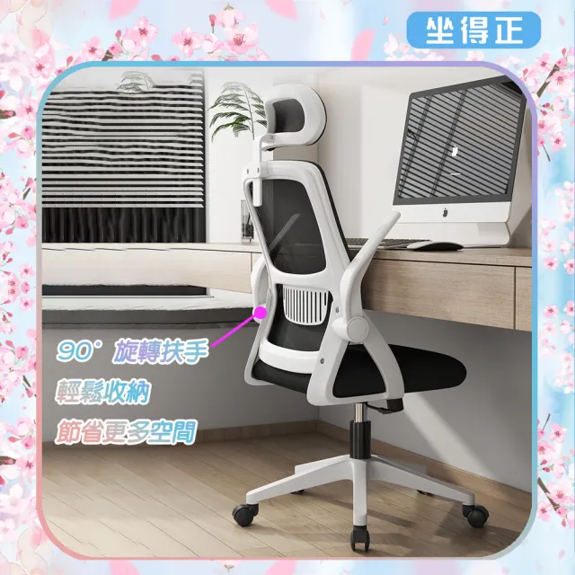 【坐得正】黑框黑網 頭枕款式 辦公椅 電腦椅 人體工學椅 升降椅 電競椅 旋轉椅(OA255BKP)