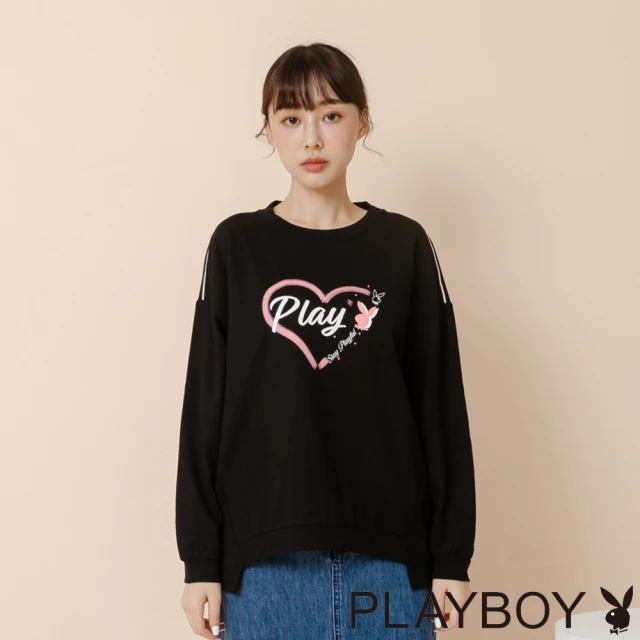 PLAYBOY 筆刷感愛心兔上衣(黑色)