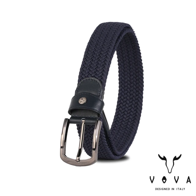【VOVA】台灣總代理 休閒型男牛皮編織穿針皮帶-藍色(VA011-003)