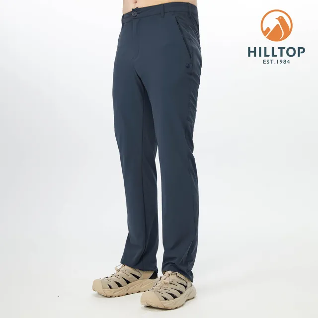 【Hilltop 山頂鳥】Multi Function 男款超潑水抗UV彈性可調節腰圍休閒長褲 PS07XME5 藍