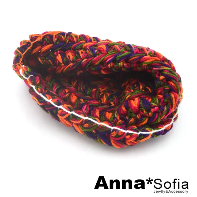 【AnnaSofia】毛線針織保暖毛帽盆帽-彩線立體辮粗織 現貨(暖虹系)