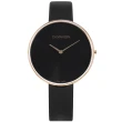 【Calvin Klein 凱文克萊】簡約時尚 超薄 礦石強化玻璃 瑞士製造 皮革手錶 黑x玫瑰金框 42mm(K8Y236C1)