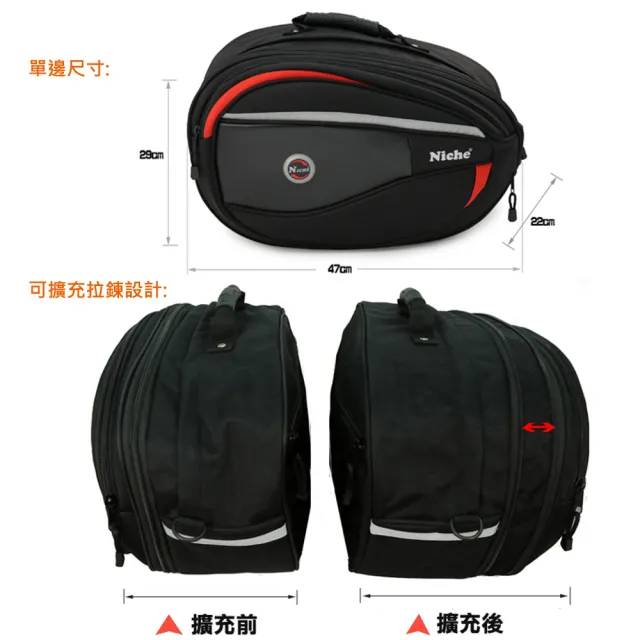 【Niche 樂奇】重機經典馬鞍包 NMO-8209(邊包 大容量 可擴充 防水 旅遊 檔車 露營 人身部品 尊爵騎士)