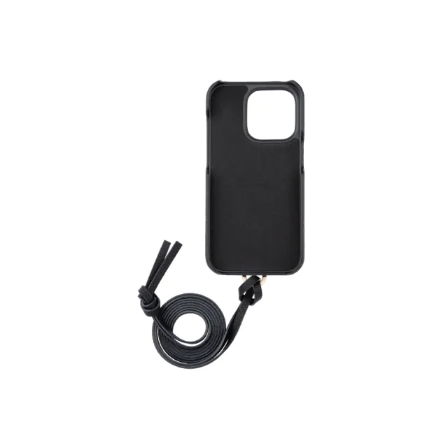 【Gramas】iPhone 14 Pro 6.1吋 Shrink 時尚工藝 吊繩皮革手機殼(奶茶)