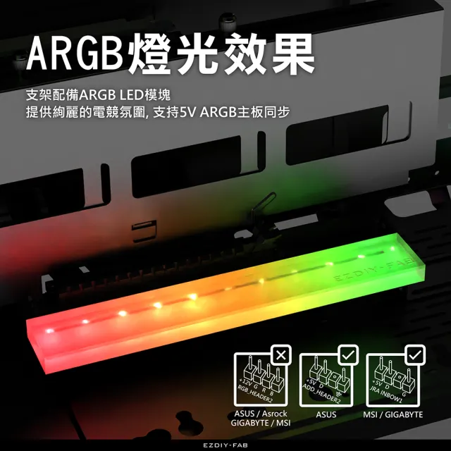 【EZDIY-FAB】ARGB 4.0GPU顯卡直立式支架多角度調節 帶PCIe4.0 X16 17cm/90度排線-黑色(顯卡支架)