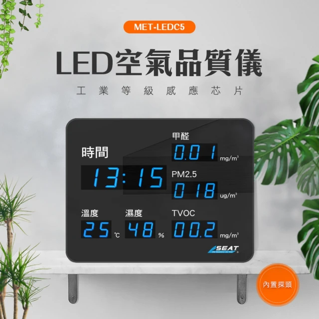【精準科技】LED空氣品質儀 室內空氣污染 PM25偵測器 溫溼度計 空氣清淨 空氣品質偵測(MET-LEDC5工仔人)