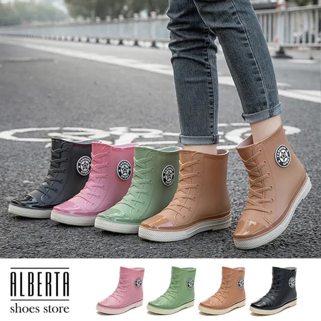 【Alberta】3cm雨鞋  休閒百搭時尚 防水防雨厚底高筒短靴 雨靴