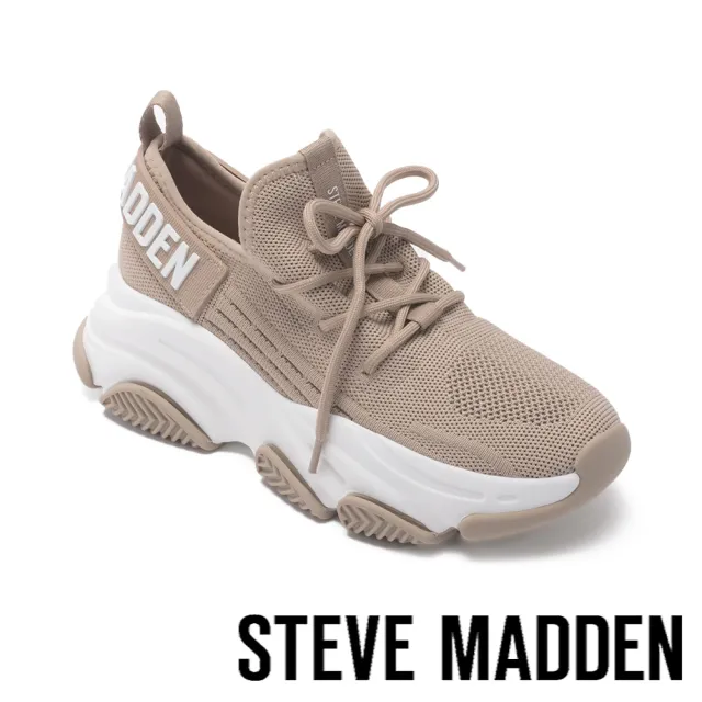 【steve madden】PROTEGE 針織綁帶厚底休閒鞋(奶茶棕)