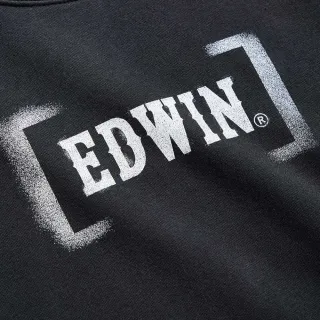 【EDWIN】男裝 人氣復刻款 噴漆LOGO厚長袖T恤(黑色)