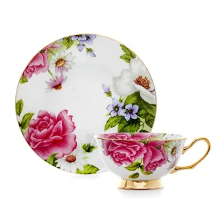 【Royal Duke】骨瓷咖啡對杯-粉色奇緣(杯 水杯 杯子 咖啡杯 馬克杯 午茶杯 午茶組 花茶杯 伴手禮)