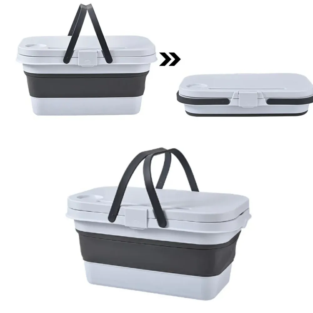 【May Shop】戶外野餐籃可折疊便攜大容量小桌提籃 摺疊水桶(創意多變化收納新型態)