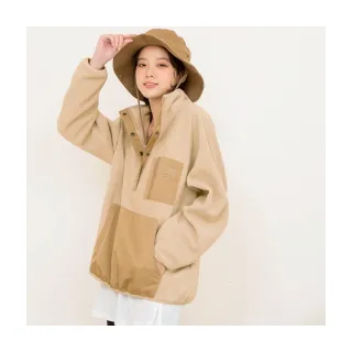 【OB 嚴選】配色異材質拼接立領fleece長袖上衣 《KG1481》