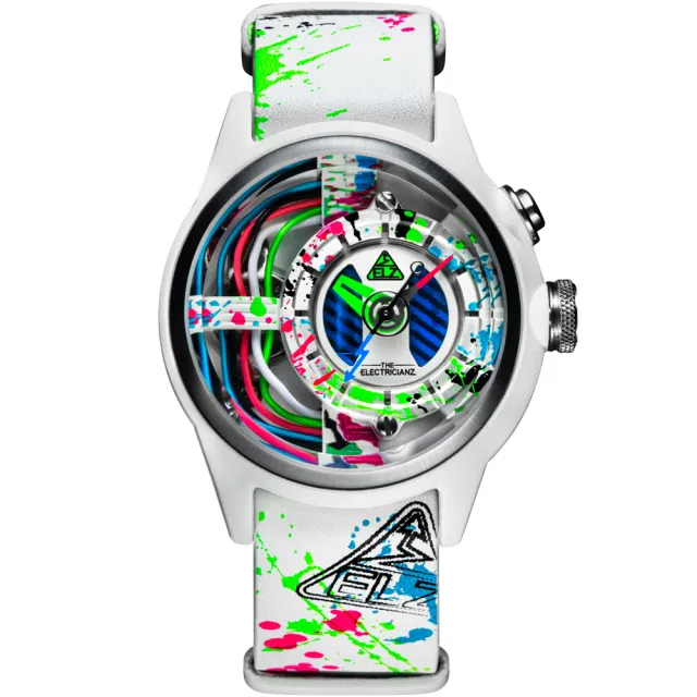 【THE ELECTRICIANZ】發電機 彩色電纜時尚腕錶(White Edition)