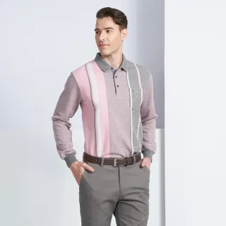 【pierre cardin 皮爾卡登】休閒服飾 蓄熱保暖定位直條厚長袖POLO衫-粉色(5225286-76)