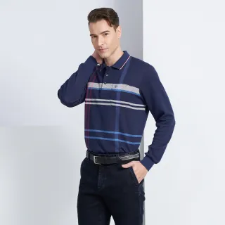 【pierre cardin 皮爾卡登】休閒服飾 蓄熱保暖大定位格厚長袖POLO衫-深藍色(5225287-38)