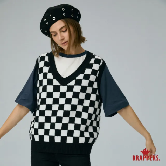 【BRAPPERS】女款 棋盤格V領針織背心(黑+米白)