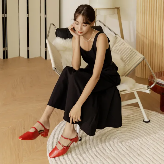 【Ann’S】少女芳心-頂級綿羊皮雙帶瑪莉珍方頭穆勒鞋-4cm-版型偏小(紅)