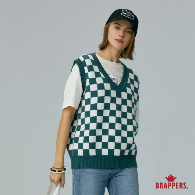 【BRAPPERS】女款 棋盤格V領針織背心(軍藍+米白)