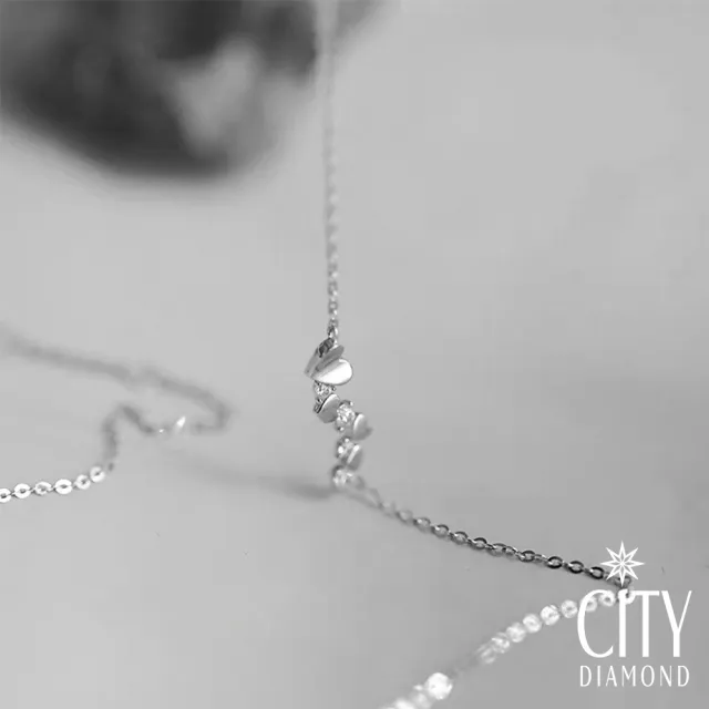 【City Diamond 引雅】『連綿心意』18K天然鑽石愛心一字白K金項鍊(東京Yuki系列)